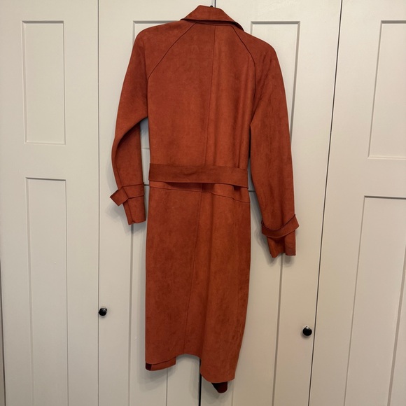 Dynamite Terracotta Suede Belted Trench Coat – Rust Faux Suede Jacket (Size L) - Picture 4 of 4